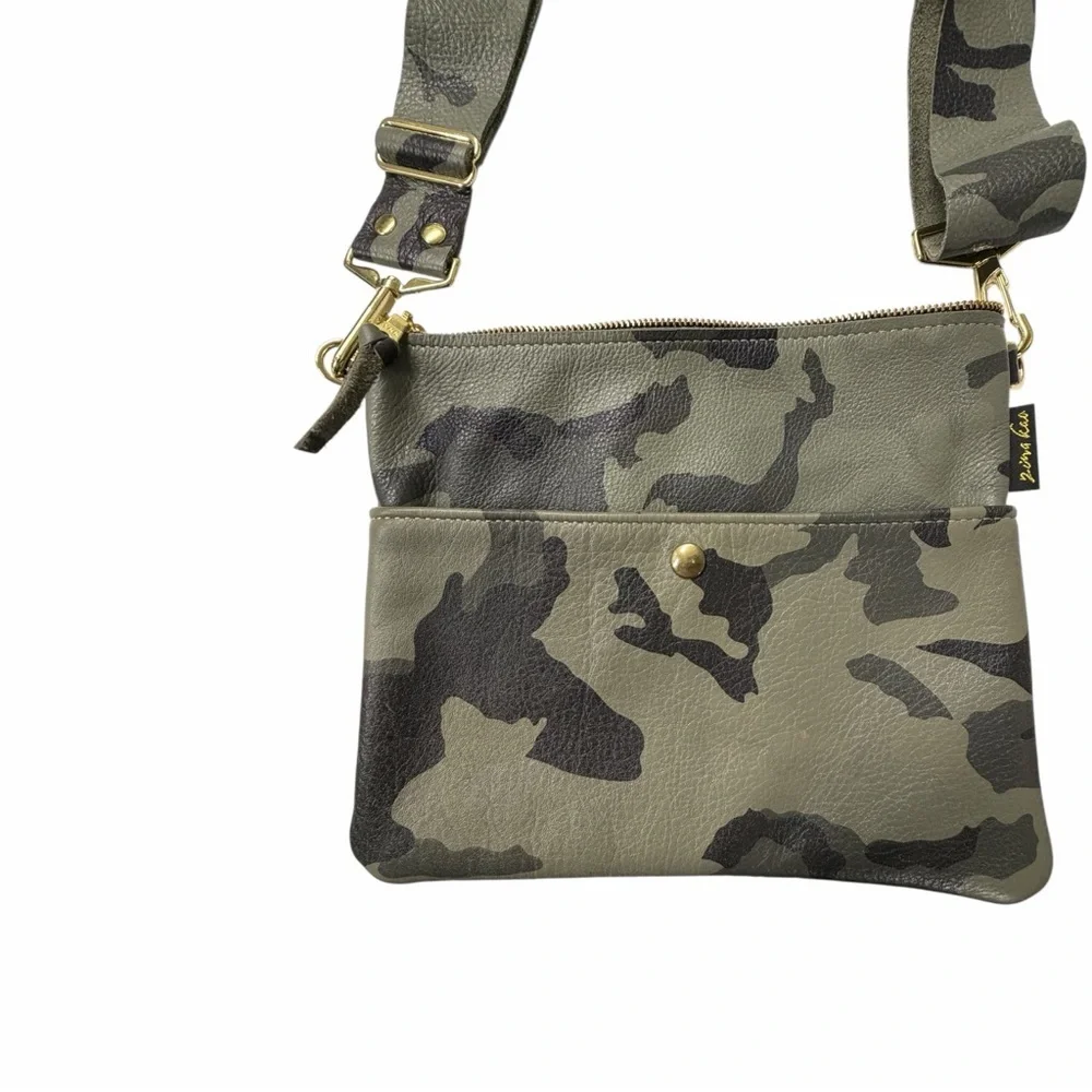 Zina Kao soft leather adjustable strap Urban Camouflage Messenger Bag